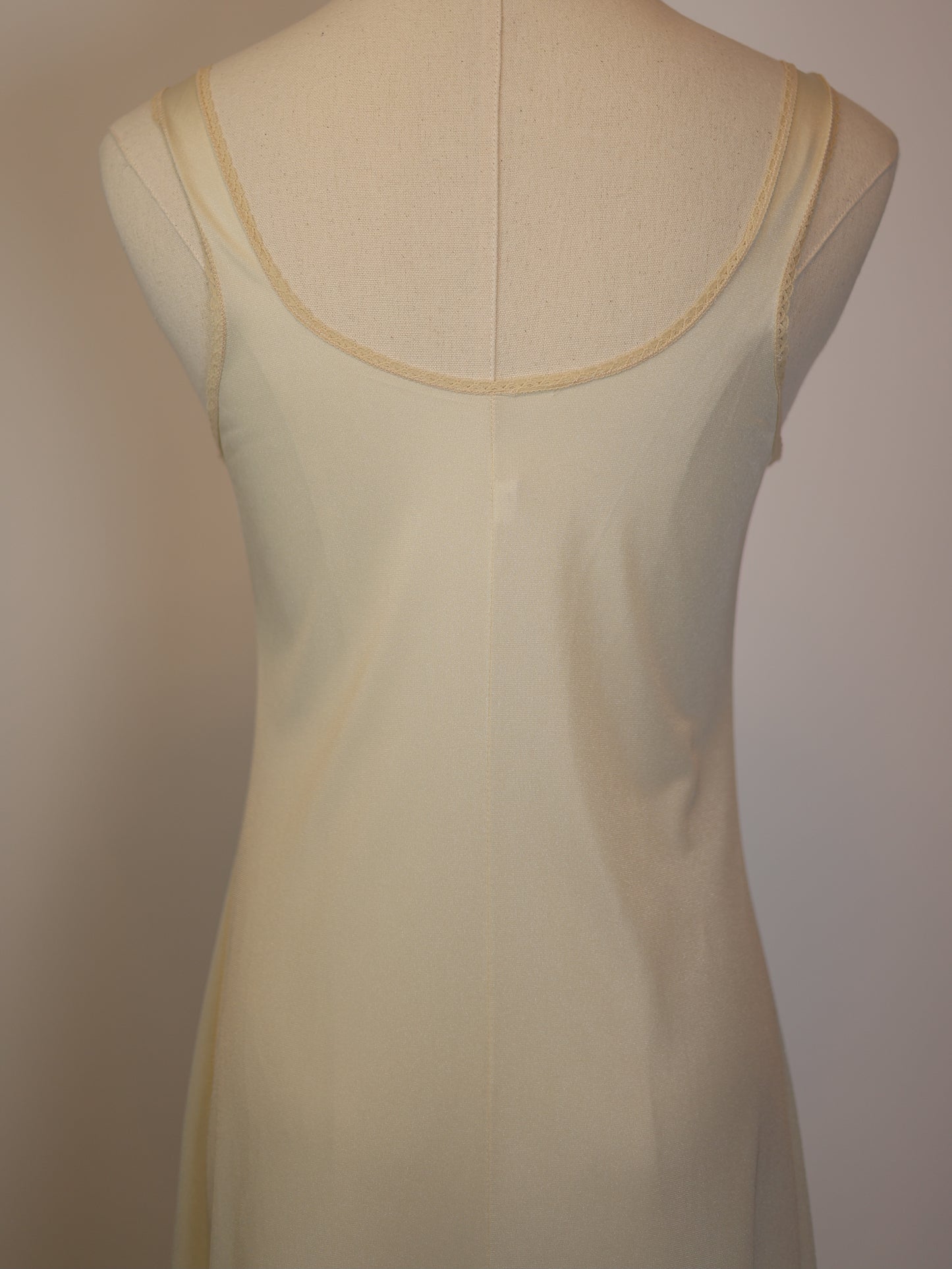 Vintage 60s Pale Champagne Slip Dress with Beige Lace Trim