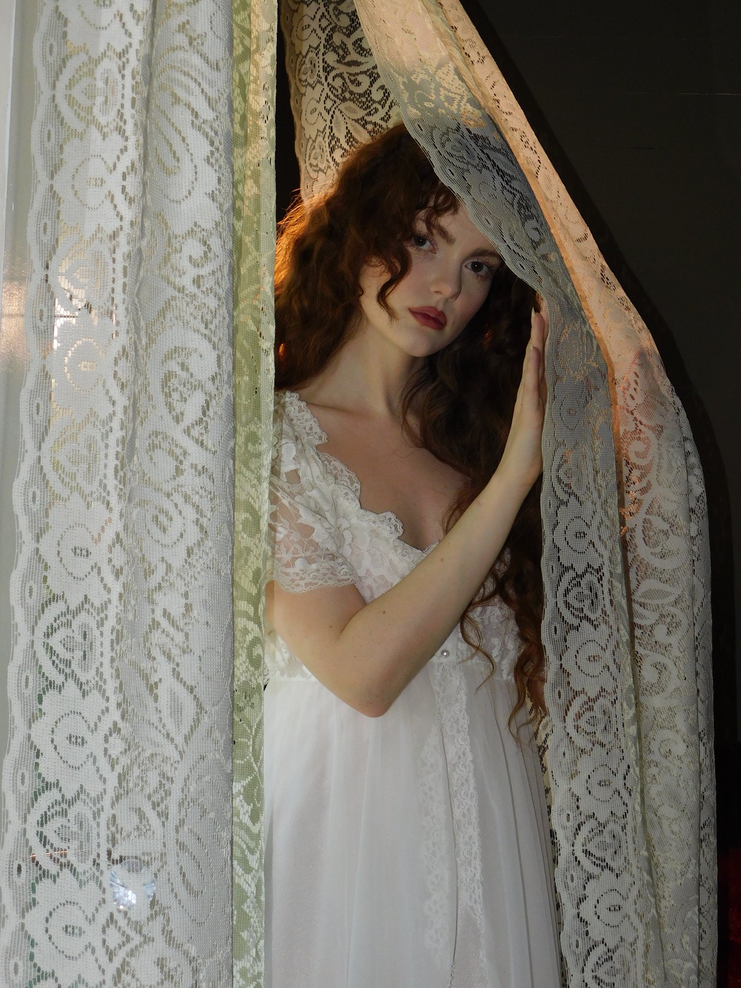 Vintage 1970s Bridal Peignoir Set in Sheer Chiffon and Lace with Removable Robe