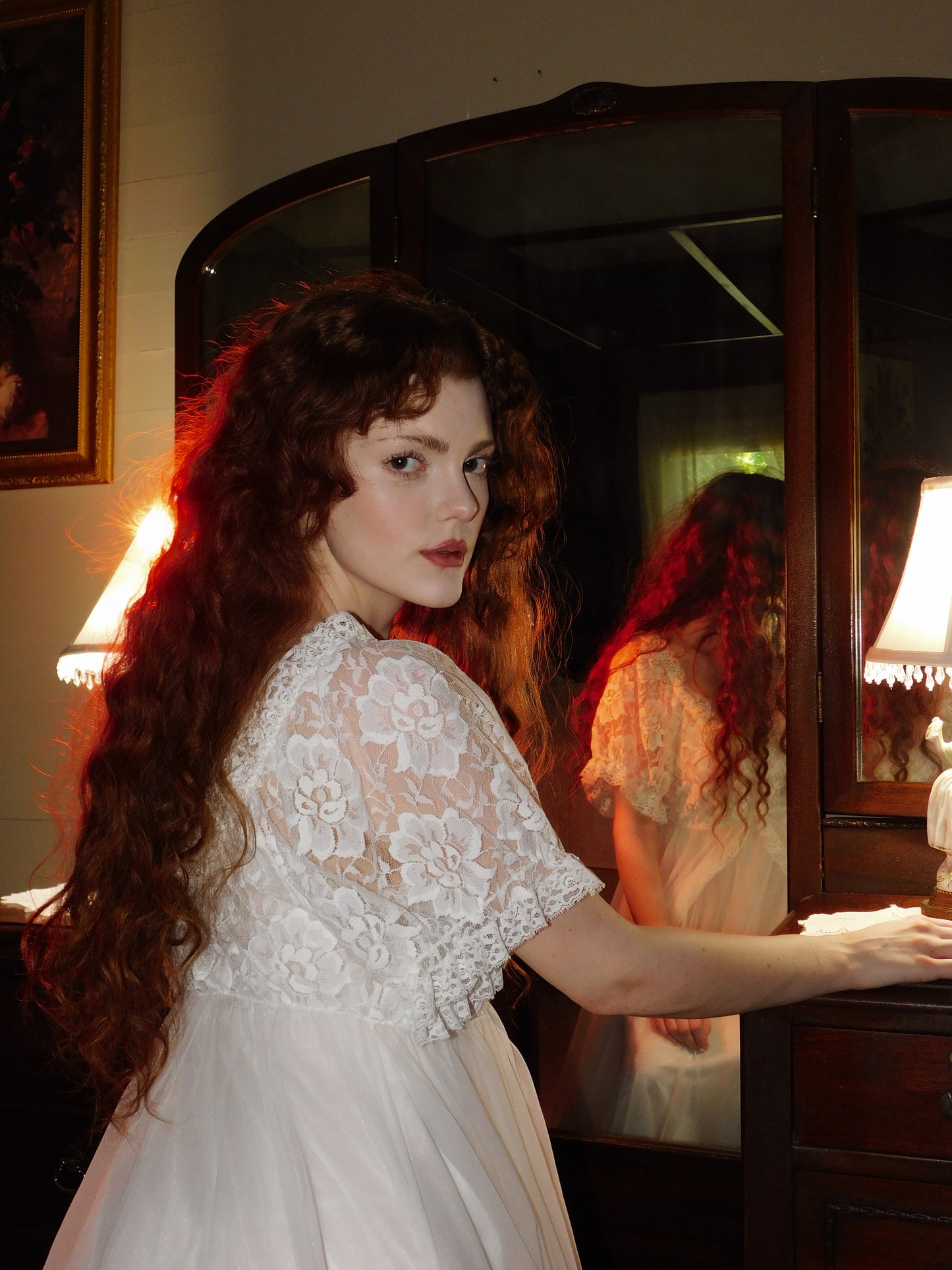Vintage 1970s Bridal Peignoir Set in Sheer Chiffon and Lace with Removable Robe