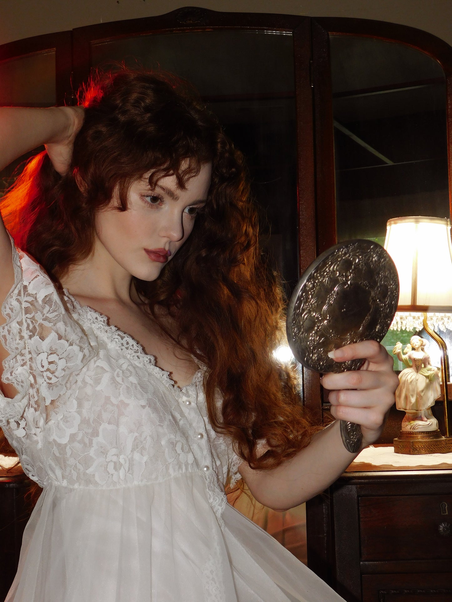 Vintage 1970s Bridal Peignoir Set in Sheer Chiffon and Lace with Removable Robe