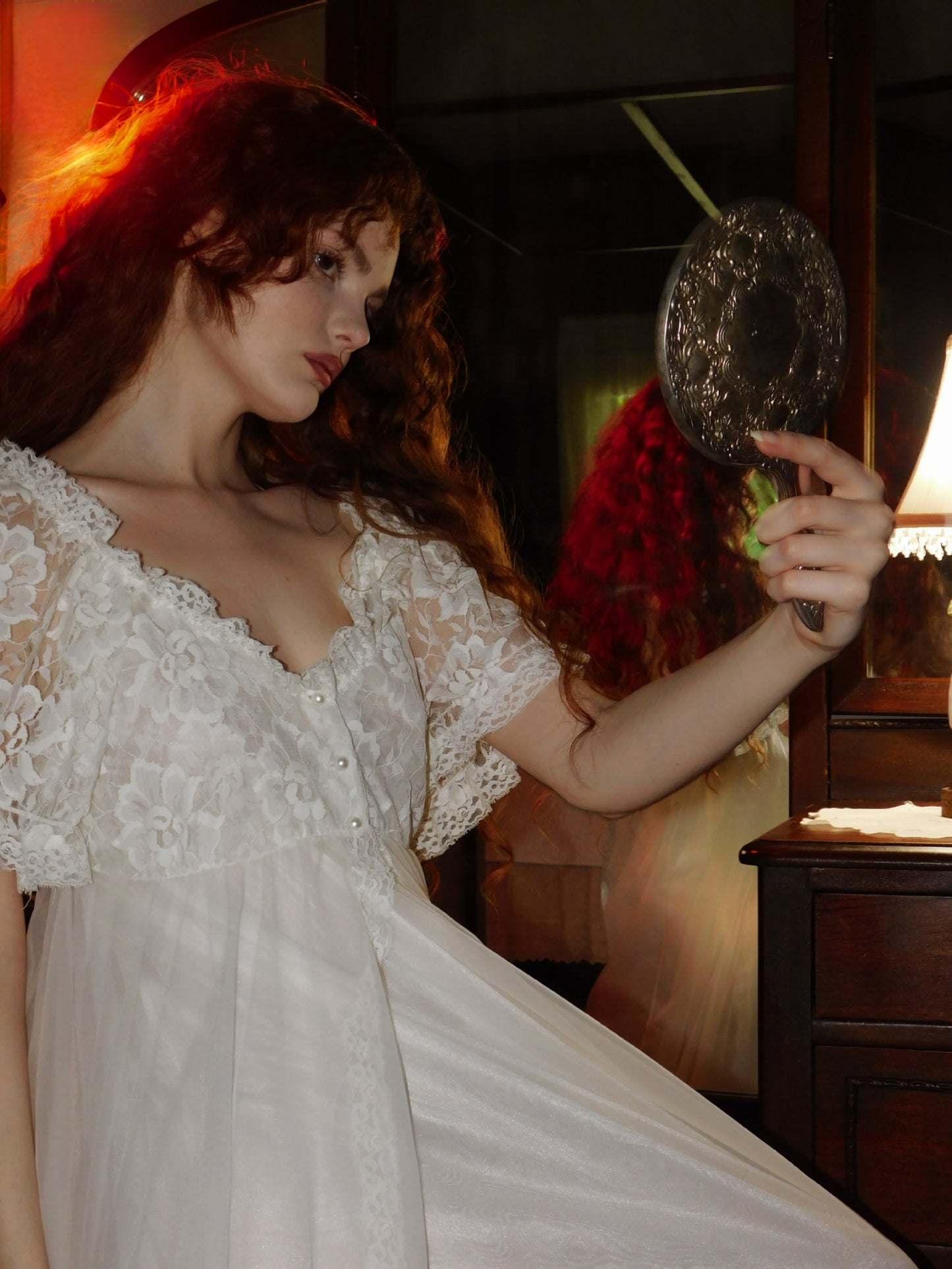 Vintage 1970s Bridal Peignoir Set in Sheer Chiffon and Lace with Removable Robe