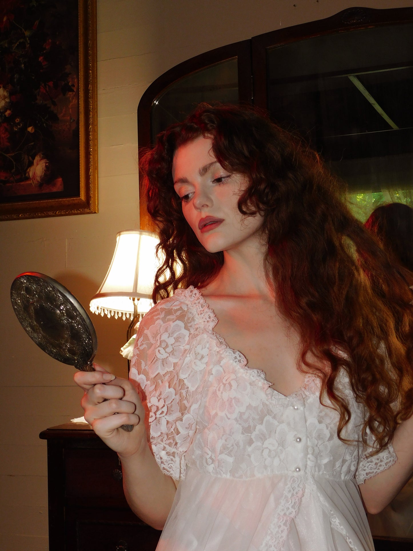 Vintage 1970s Bridal Peignoir Set in Sheer Chiffon and Lace with Removable Robe