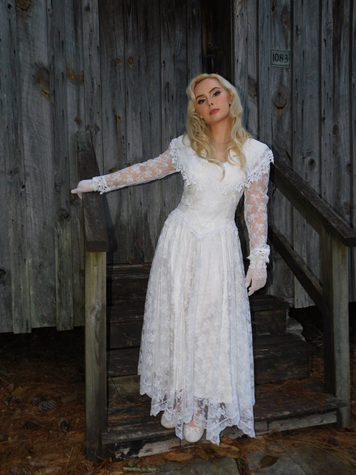 1980s Jessica McClintock Victorian Style Lace Dress
