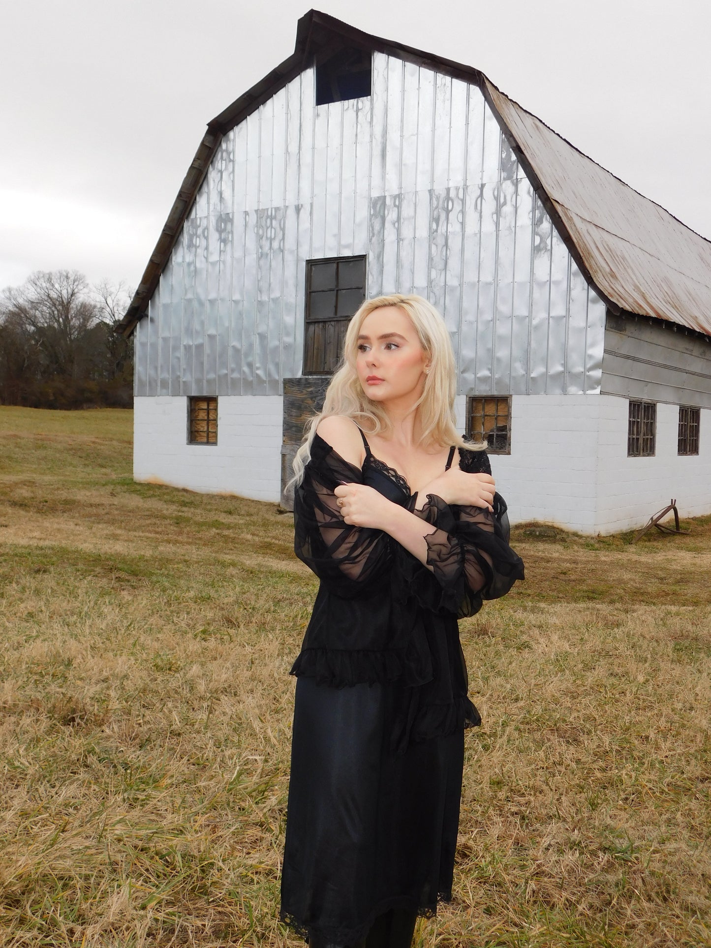 1980s Gothic Sheer Tulle Shawl