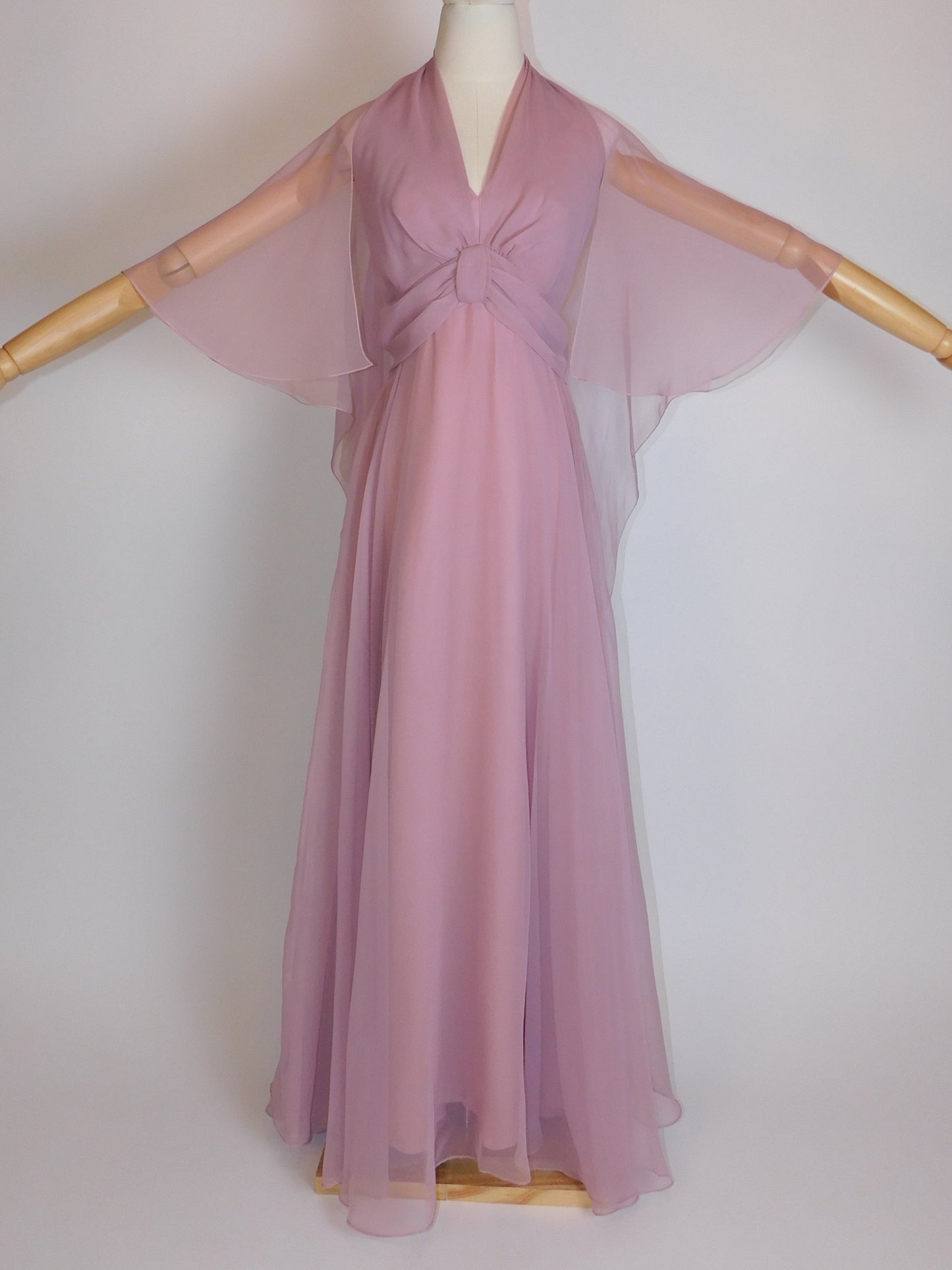 1970s Sheer Chiffon Capelet Maxi Dress