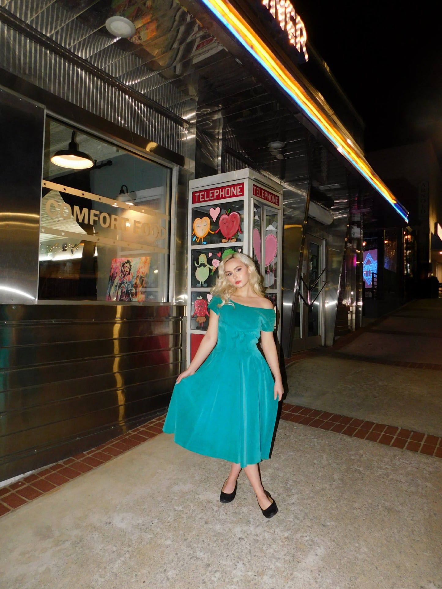 1950s Blue Velvet Midi Dress