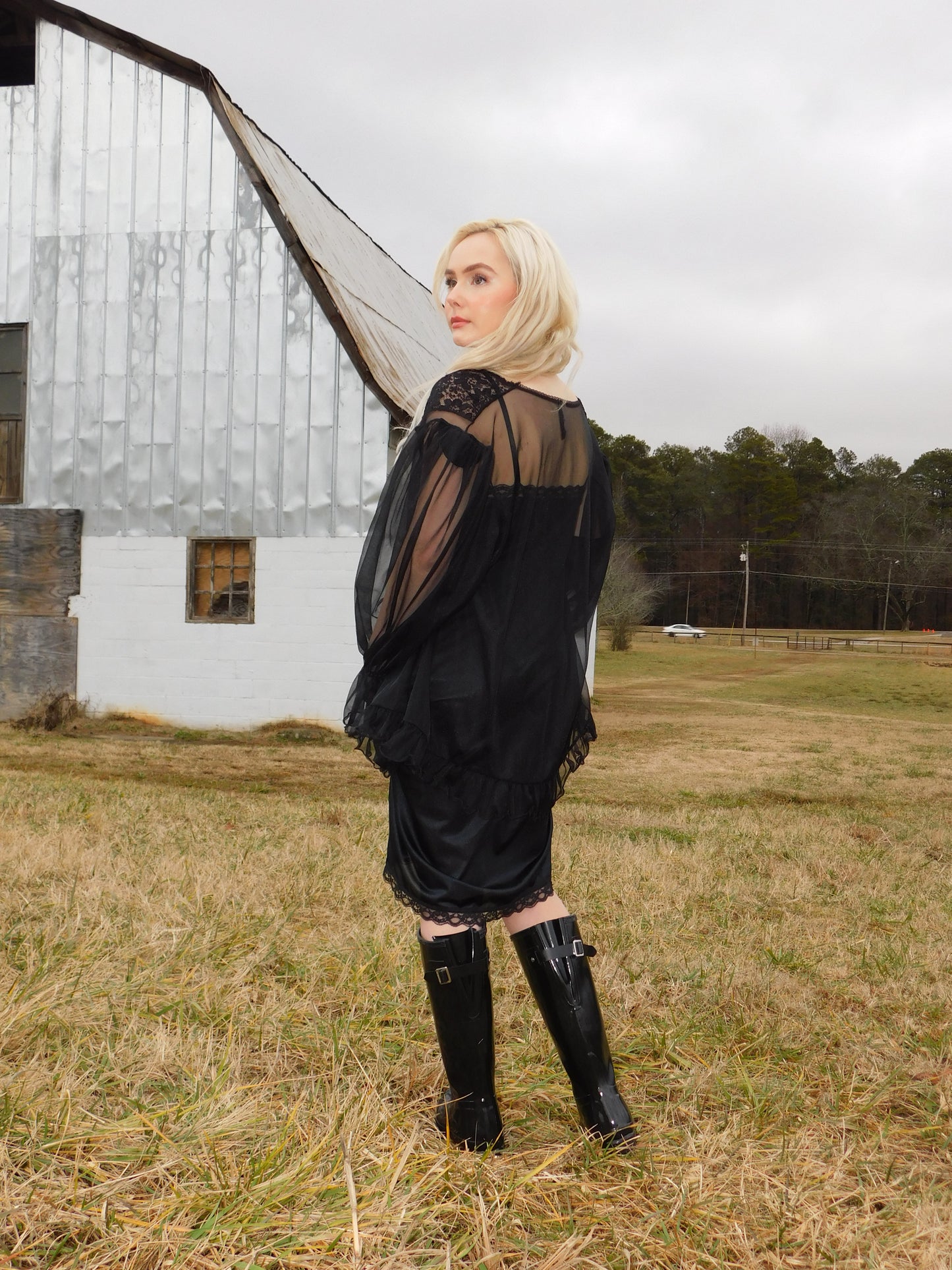 1980s Gothic Sheer Tulle Shawl