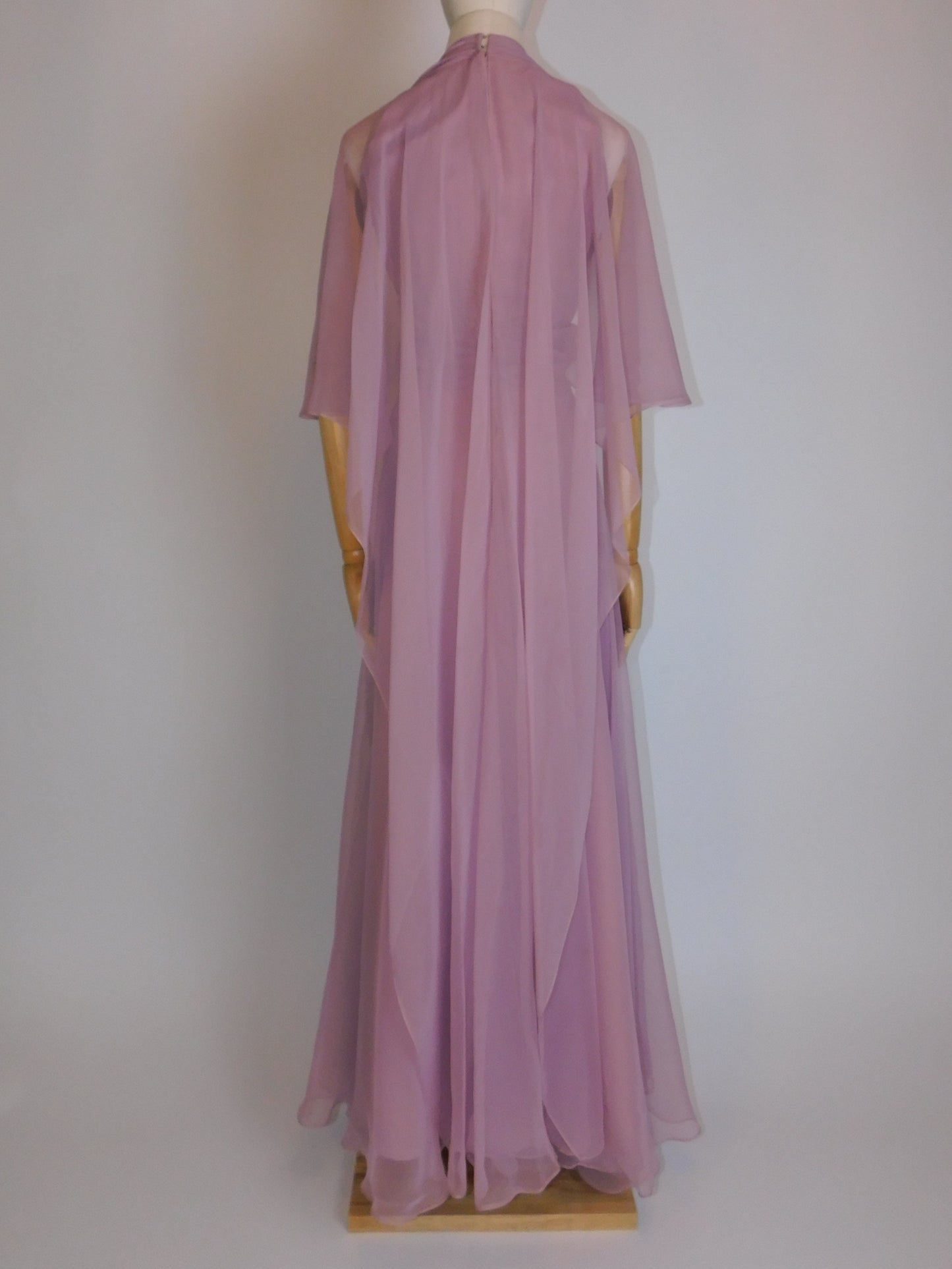 1970s Sheer Chiffon Capelet Maxi Dress