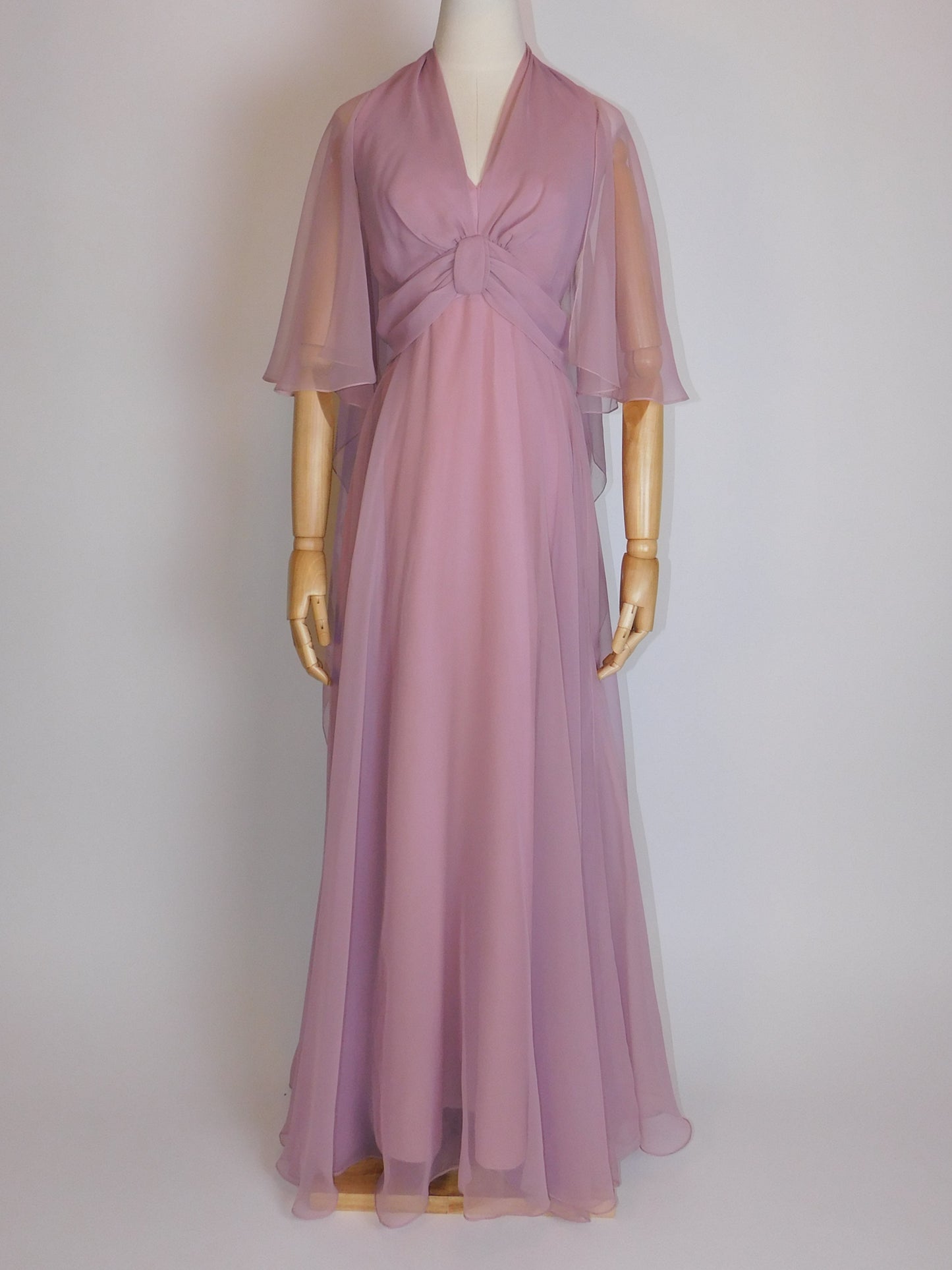 1970s Sheer Chiffon Capelet Maxi Dress