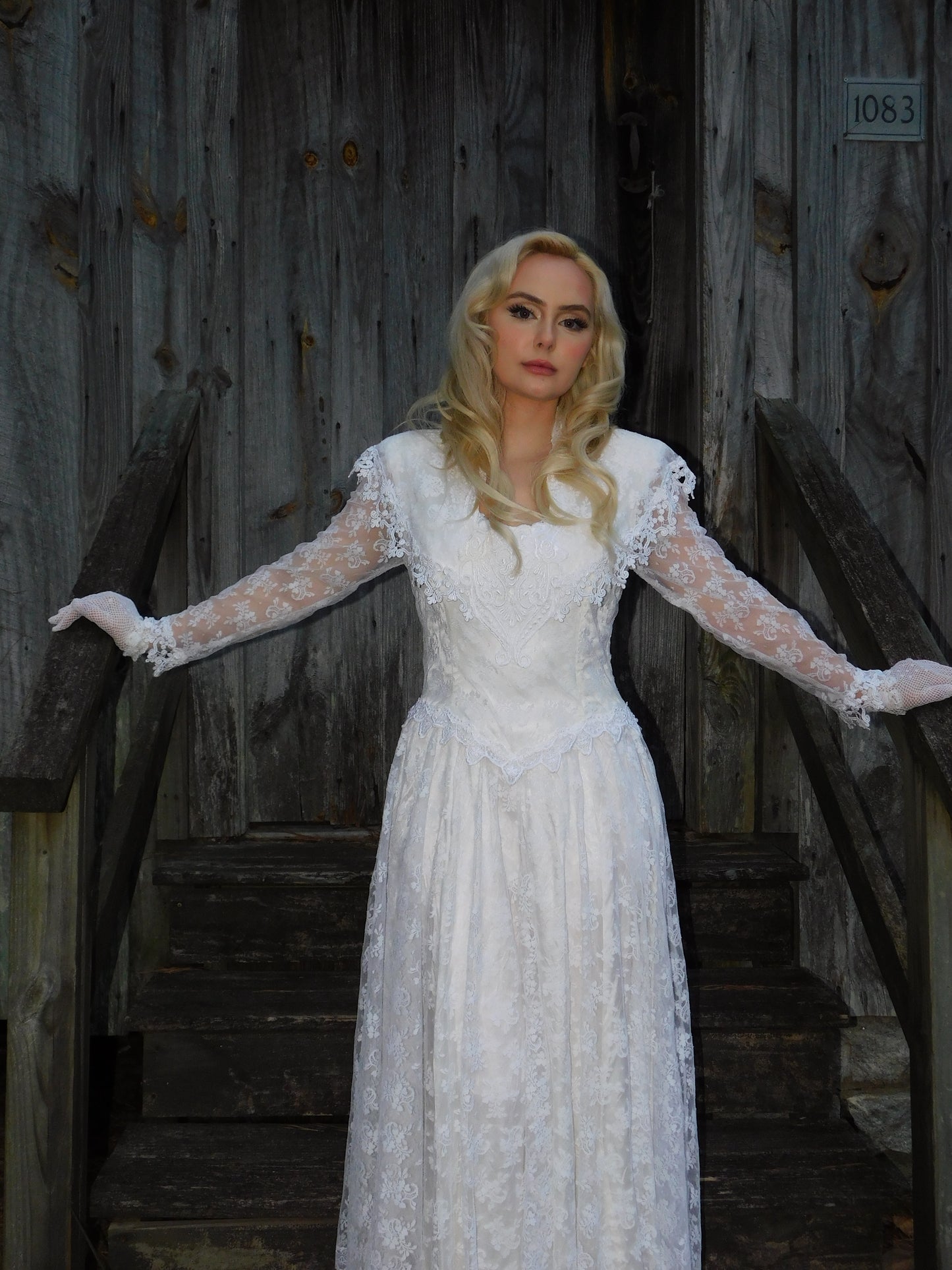 1980s Jessica McClintock Victorian Style Lace Dress