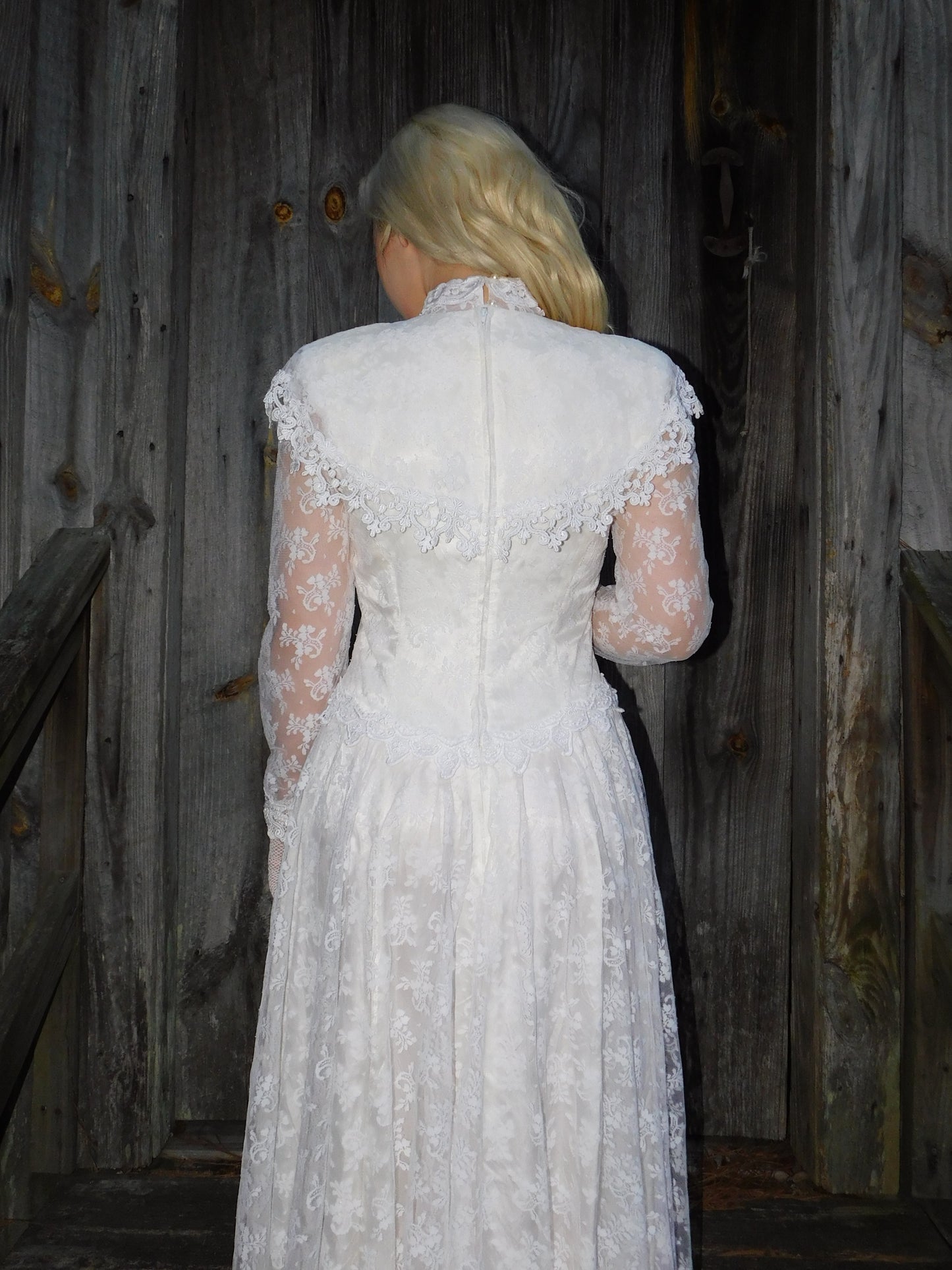 1980s Jessica McClintock Victorian Style Lace Dress