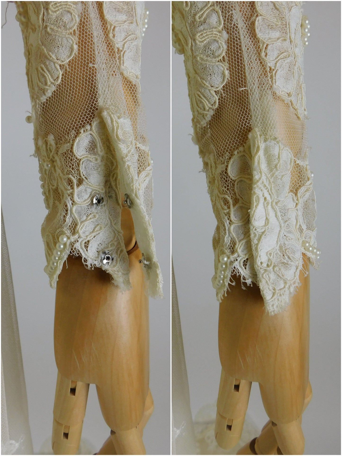 1960s Ivory Lace Wedding Dress with High Neck and Illusion Sleeves | Medieval Bridal Gown