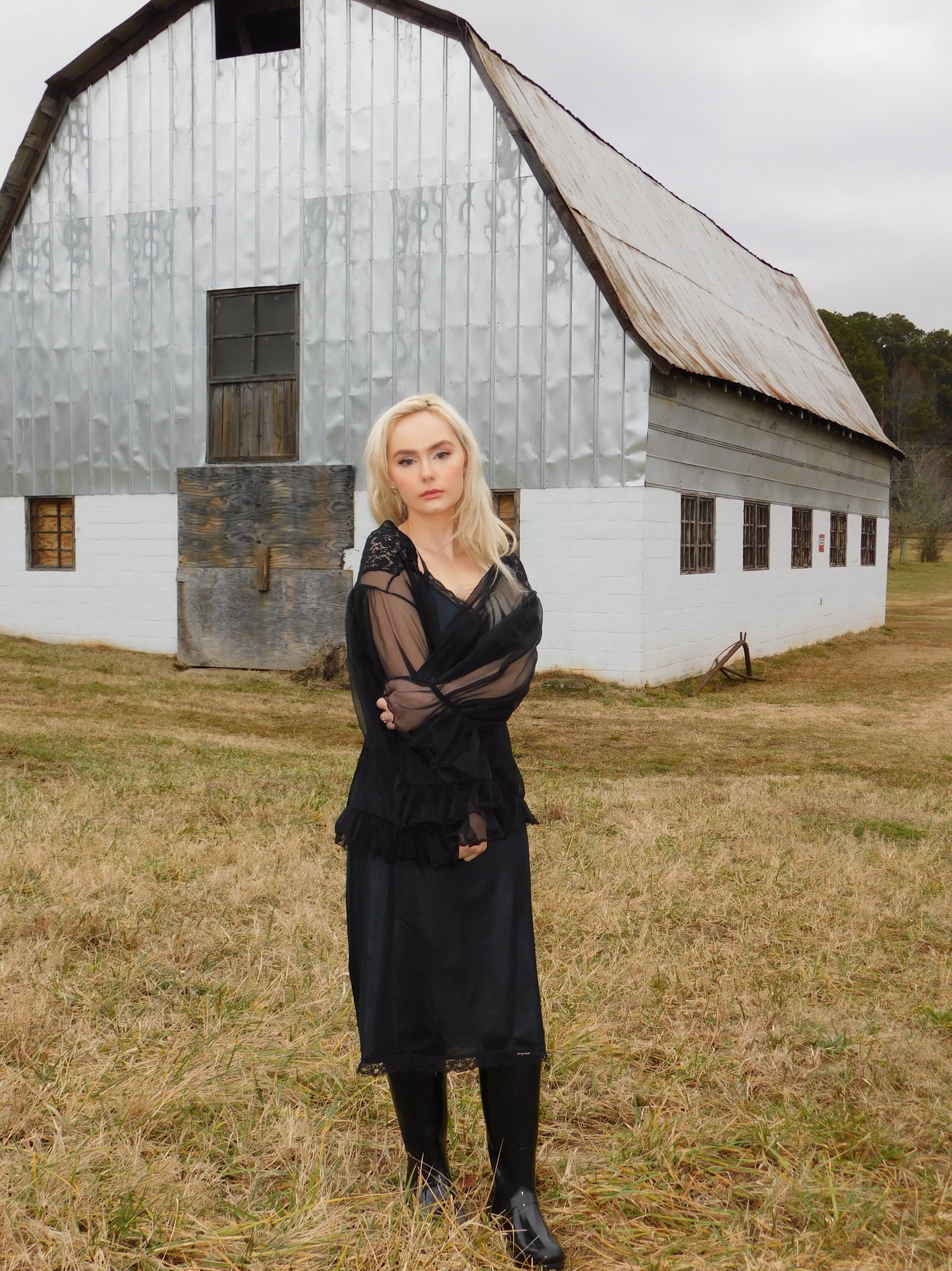 1980s Gothic Sheer Tulle Shawl
