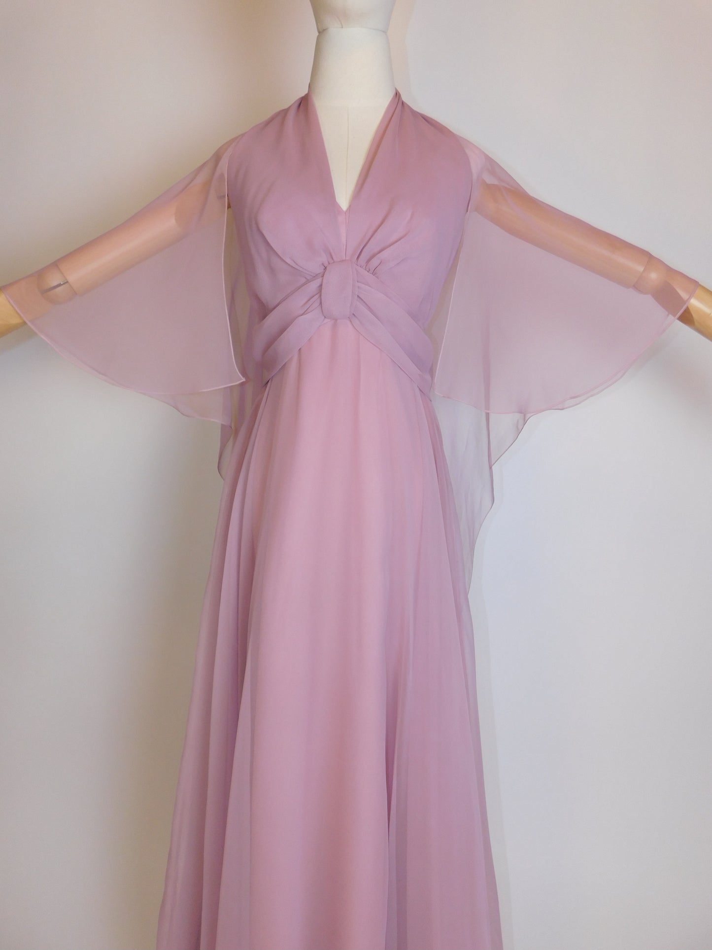 1970s Sheer Chiffon Capelet Maxi Dress