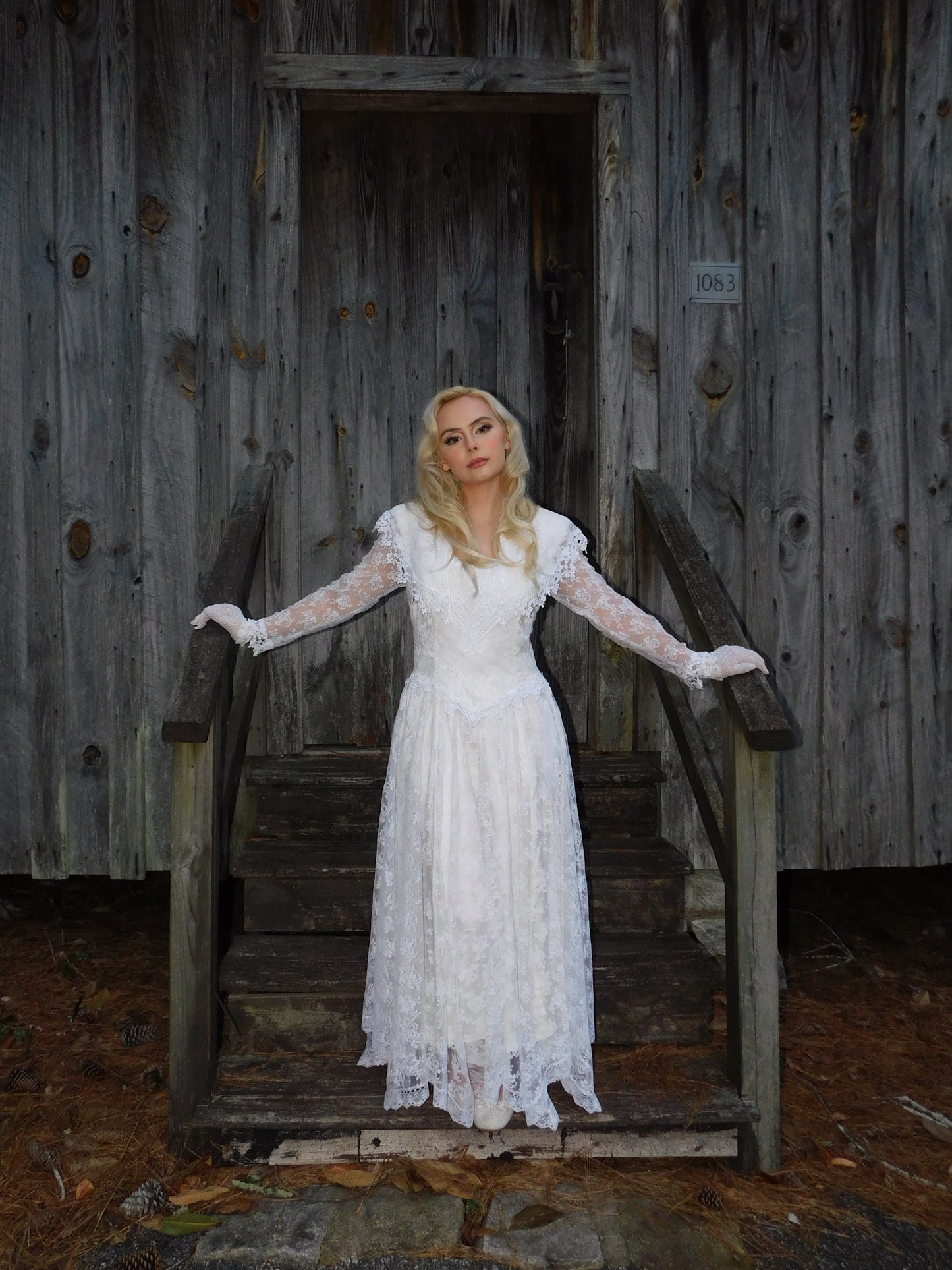 1980s Jessica McClintock Victorian Style Lace Dress