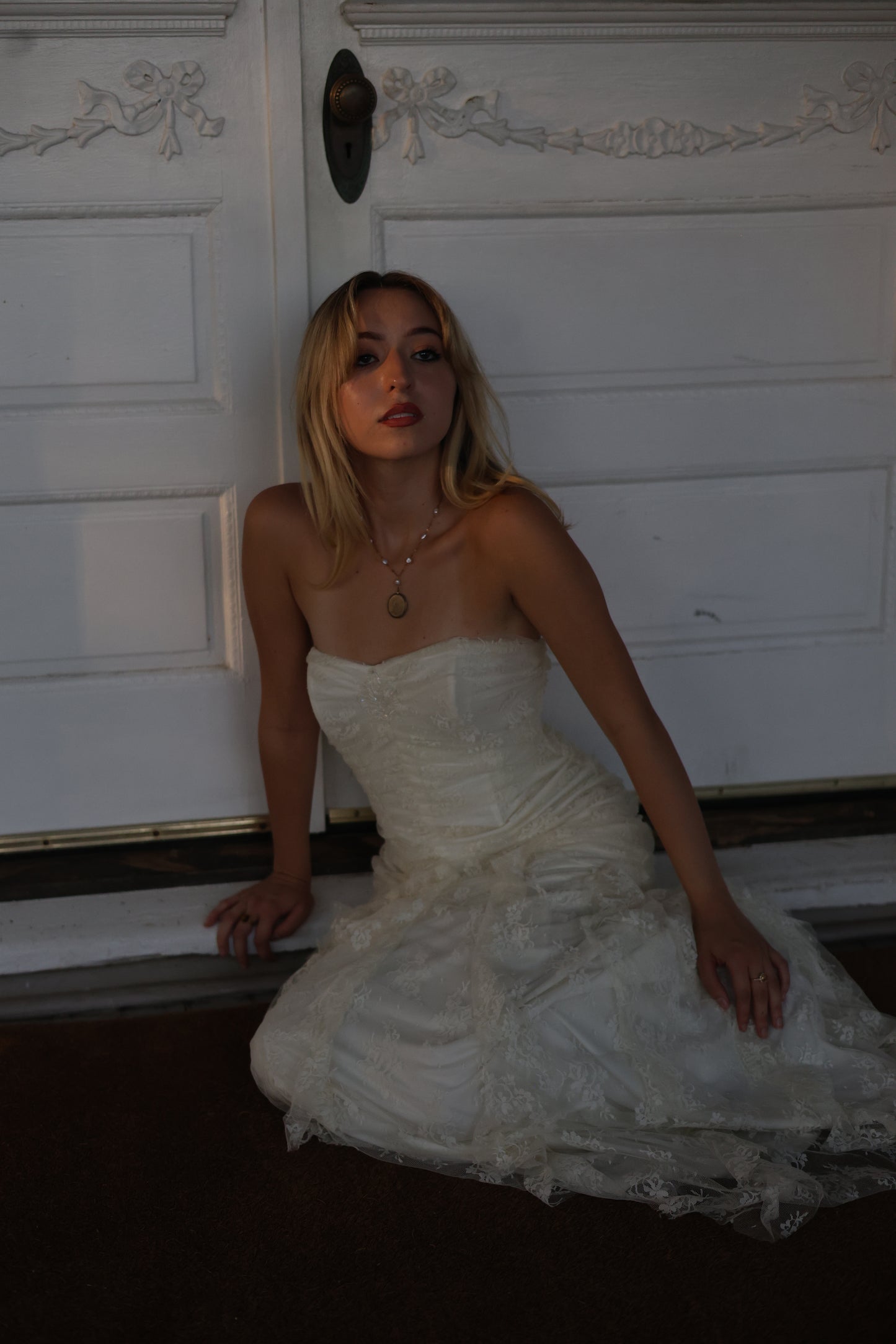 1990s Jessica McClintock Ivory Mermaid Style Wedding Dress