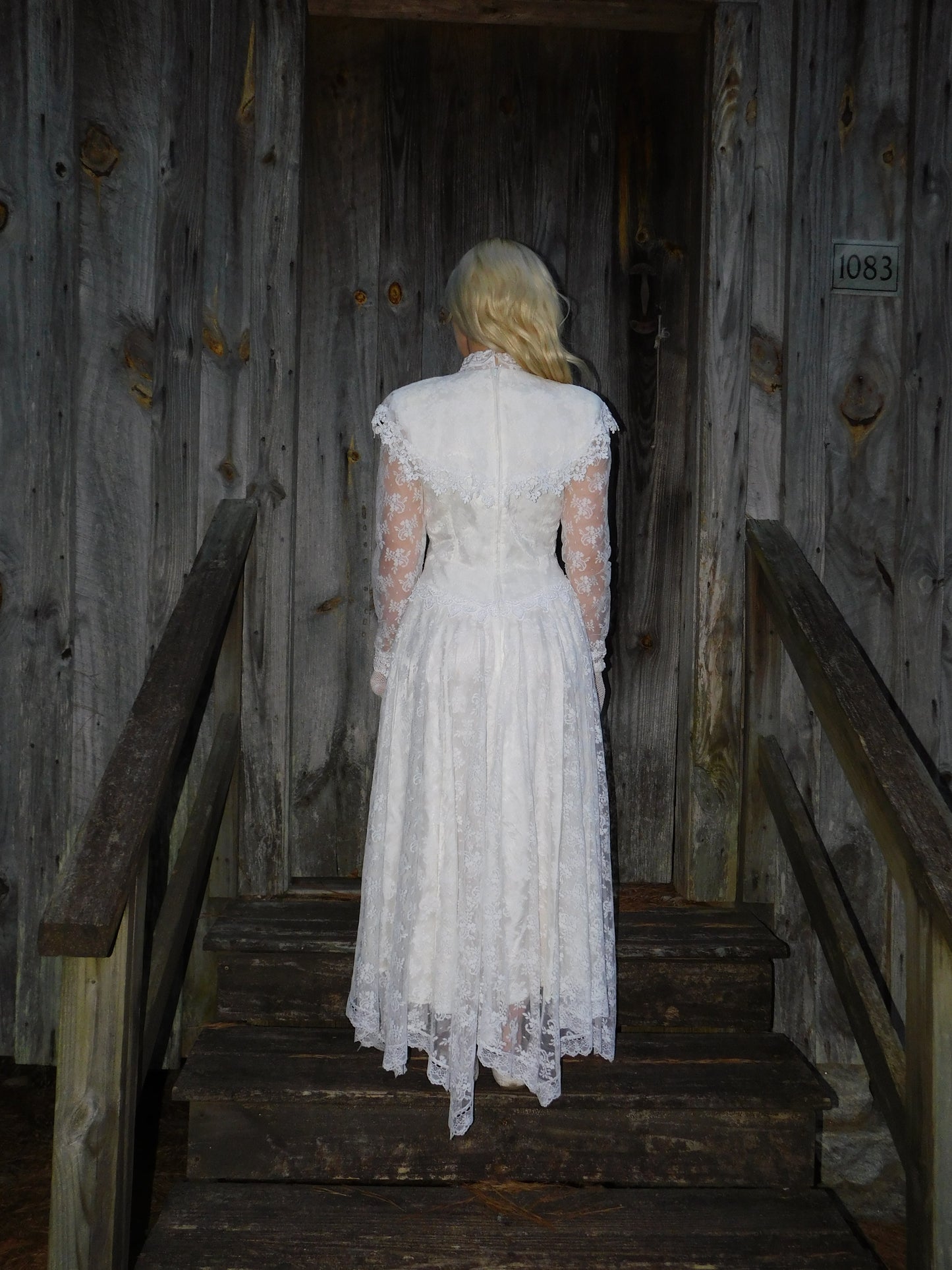 1980s Jessica McClintock Victorian Style Lace Dress