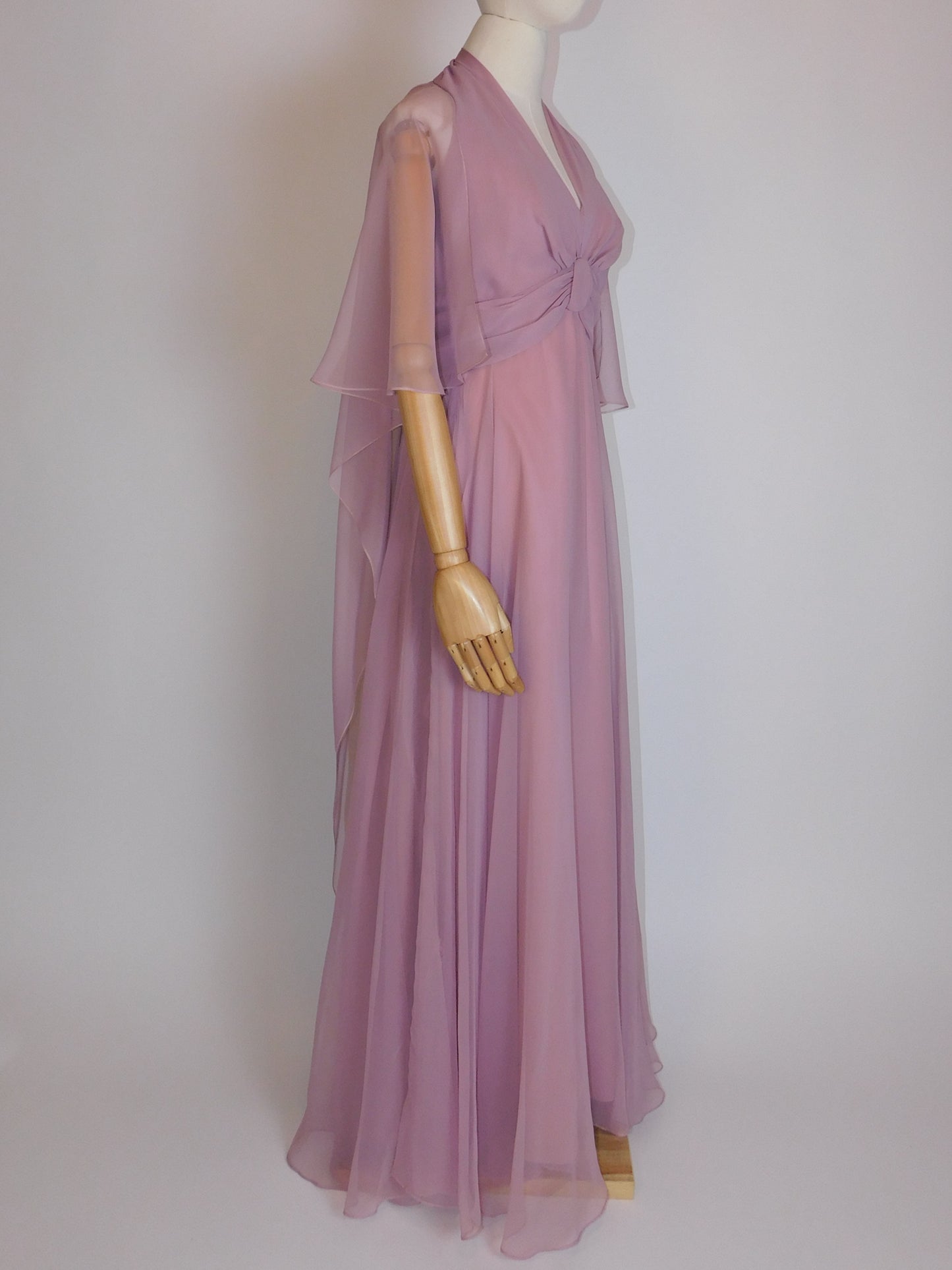 1970s Sheer Chiffon Capelet Maxi Dress