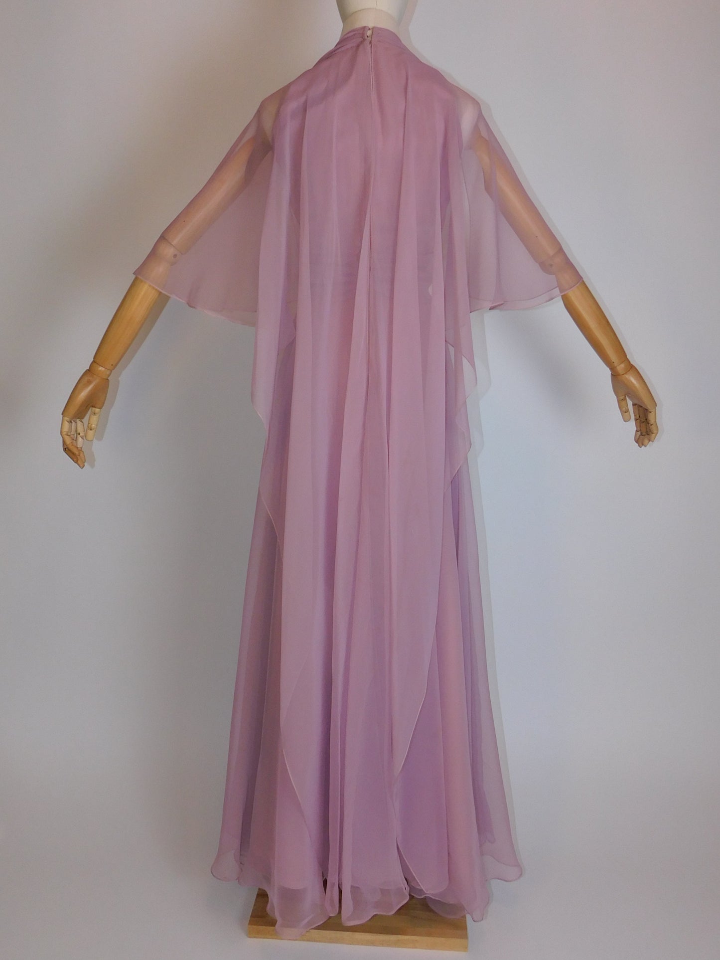 1970s Sheer Chiffon Capelet Maxi Dress