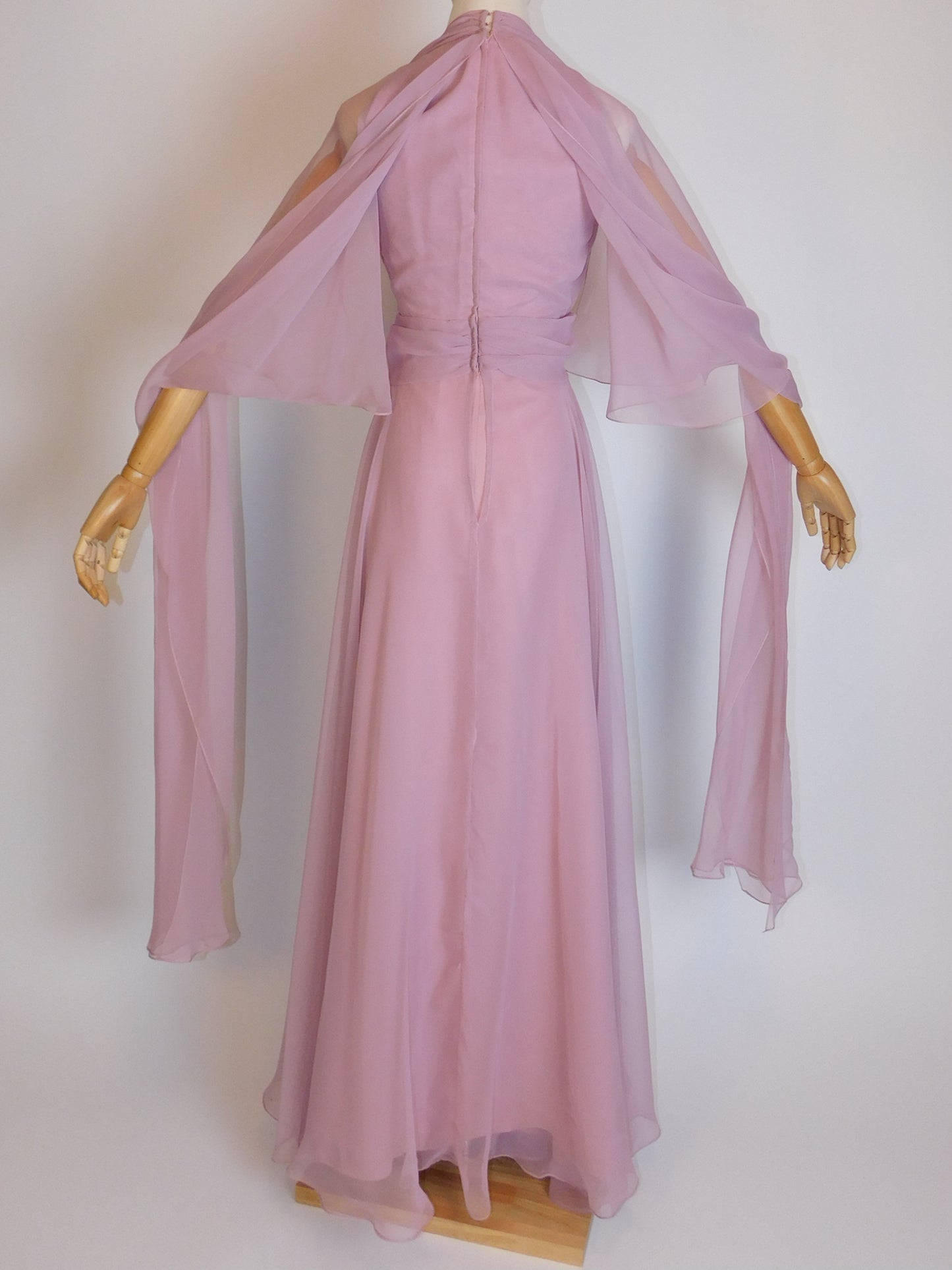 1970s Sheer Chiffon Capelet Maxi Dress