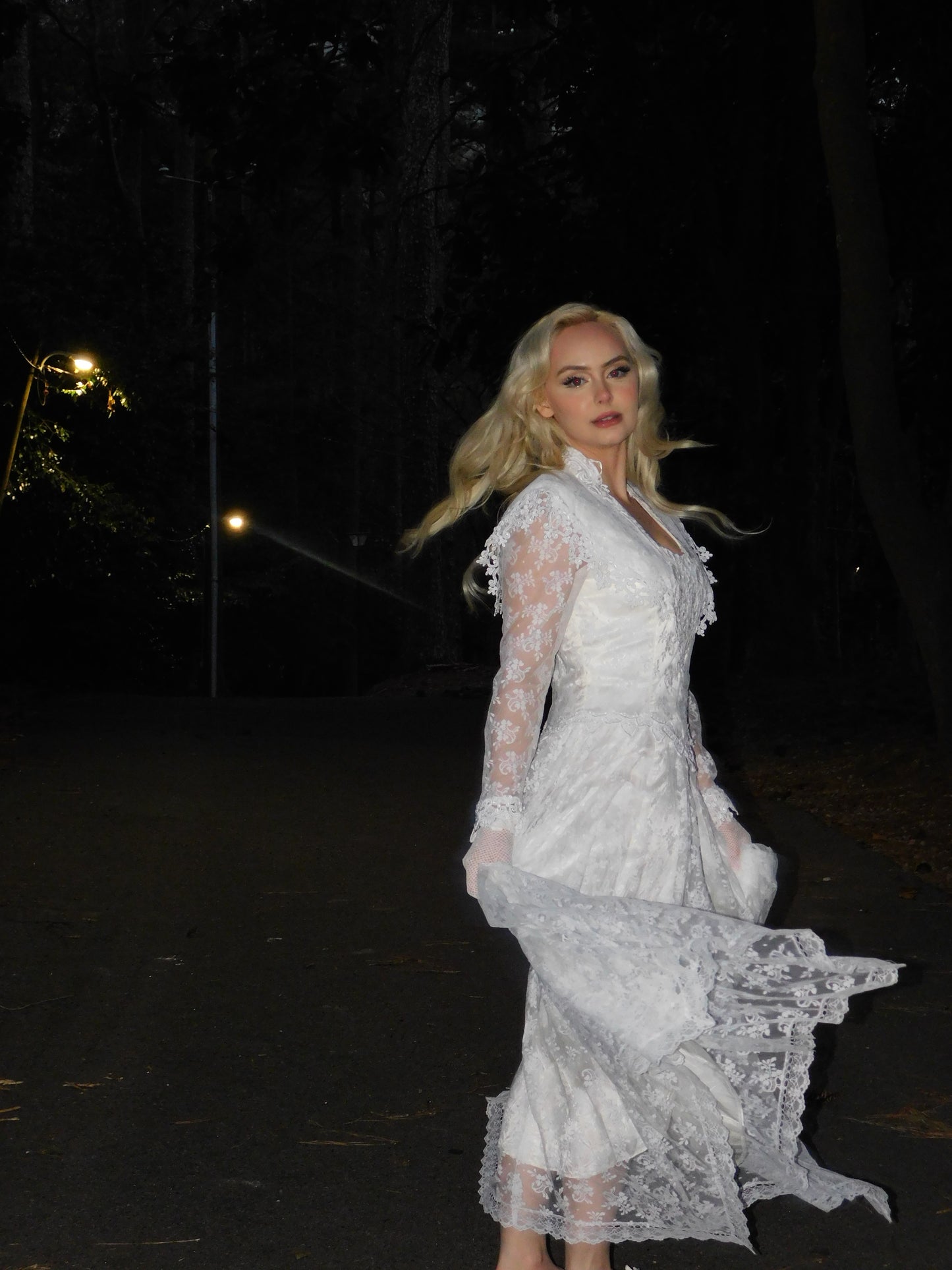 1980s Jessica McClintock Victorian Style Lace Dress