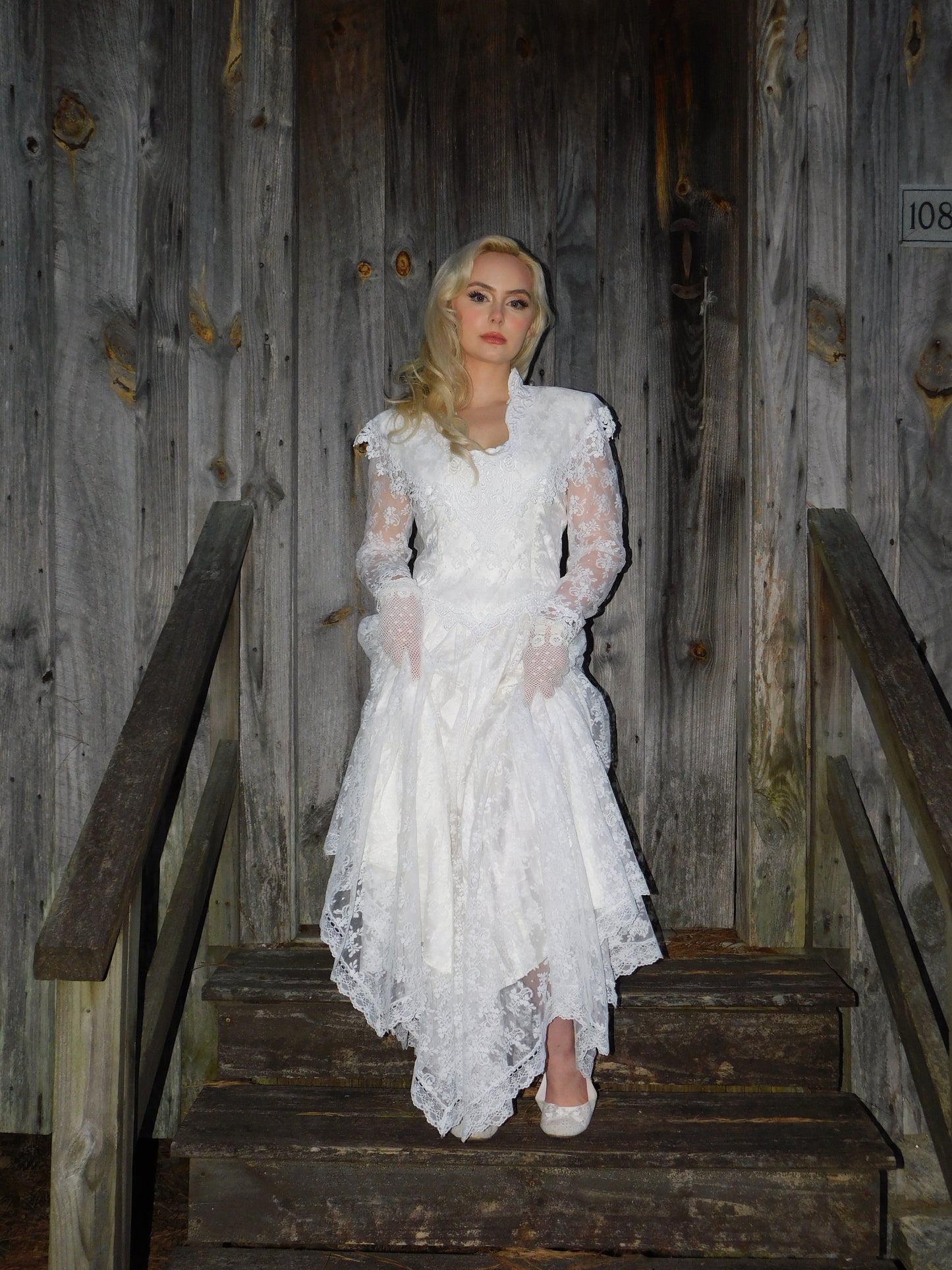 1980s Jessica McClintock Victorian Style Lace Dress
