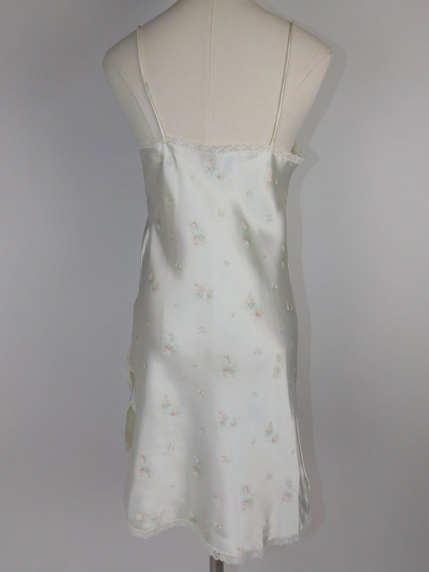 90s Liquid Satin White Floral and Lace Slip Dress