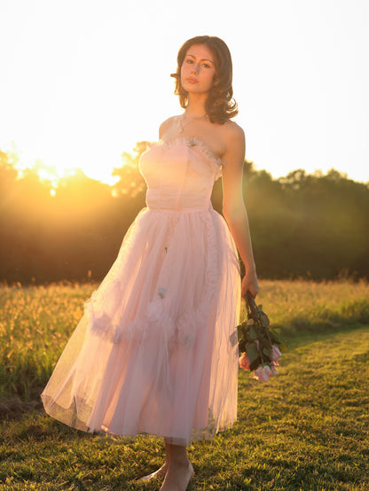 Vintage 1950s Pastel Pink Tulle Cupcake Gown