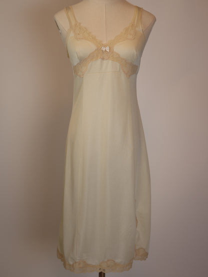 Vintage 60s Pale Champagne Slip Dress with Beige Lace Trim