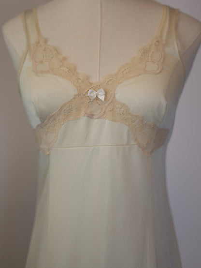 Vintage 60s Pale Champagne Slip Dress with Beige Lace Trim