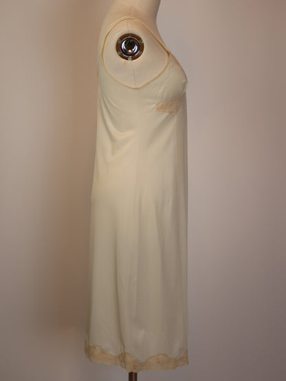 Vintage 60s Pale Champagne Slip Dress with Beige Lace Trim