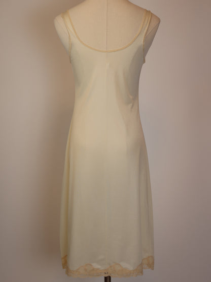 Vintage 60s Pale Champagne Slip Dress with Beige Lace Trim