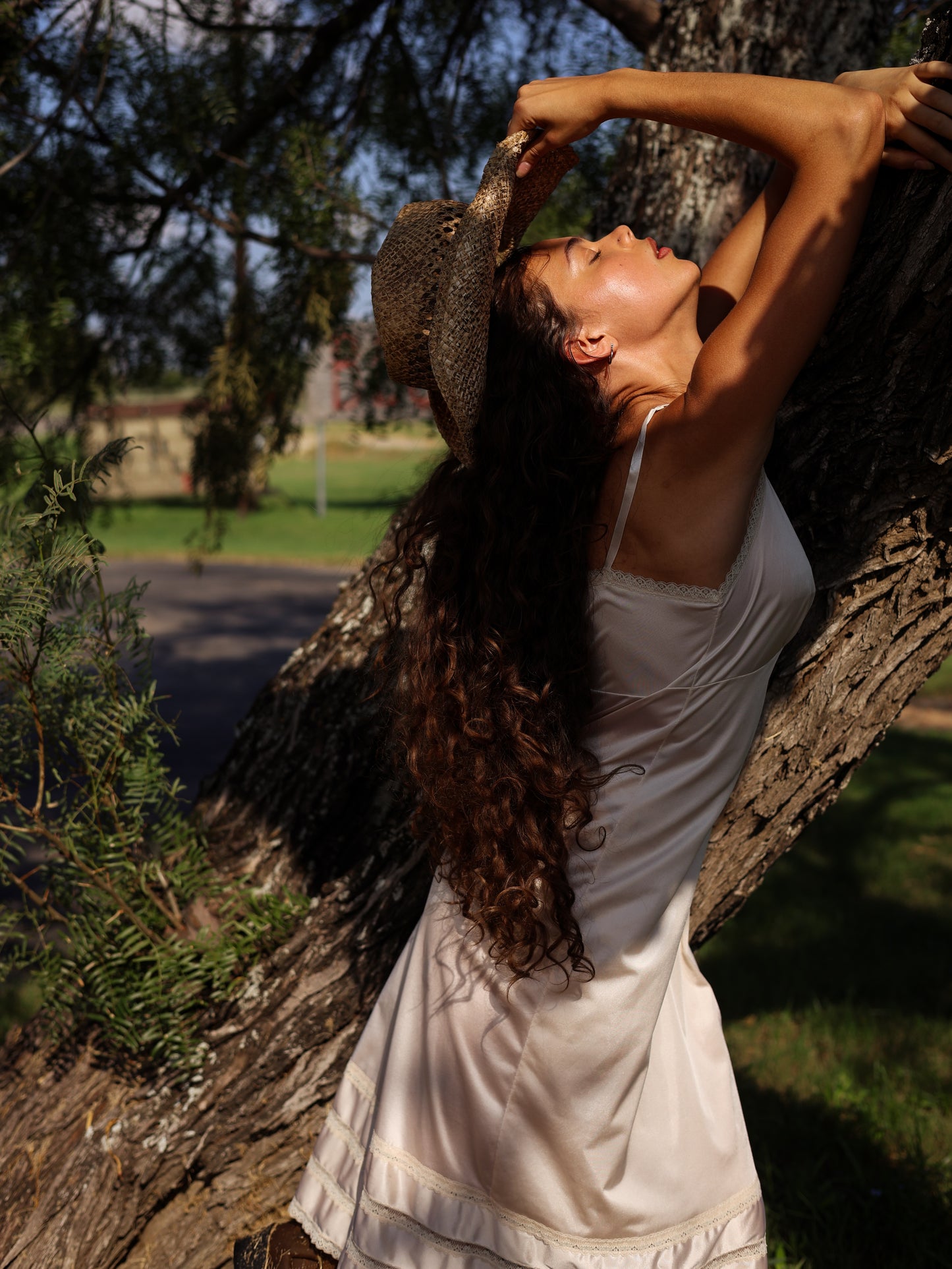 1990s Ivory Satin Slip Dress with Lace Trim