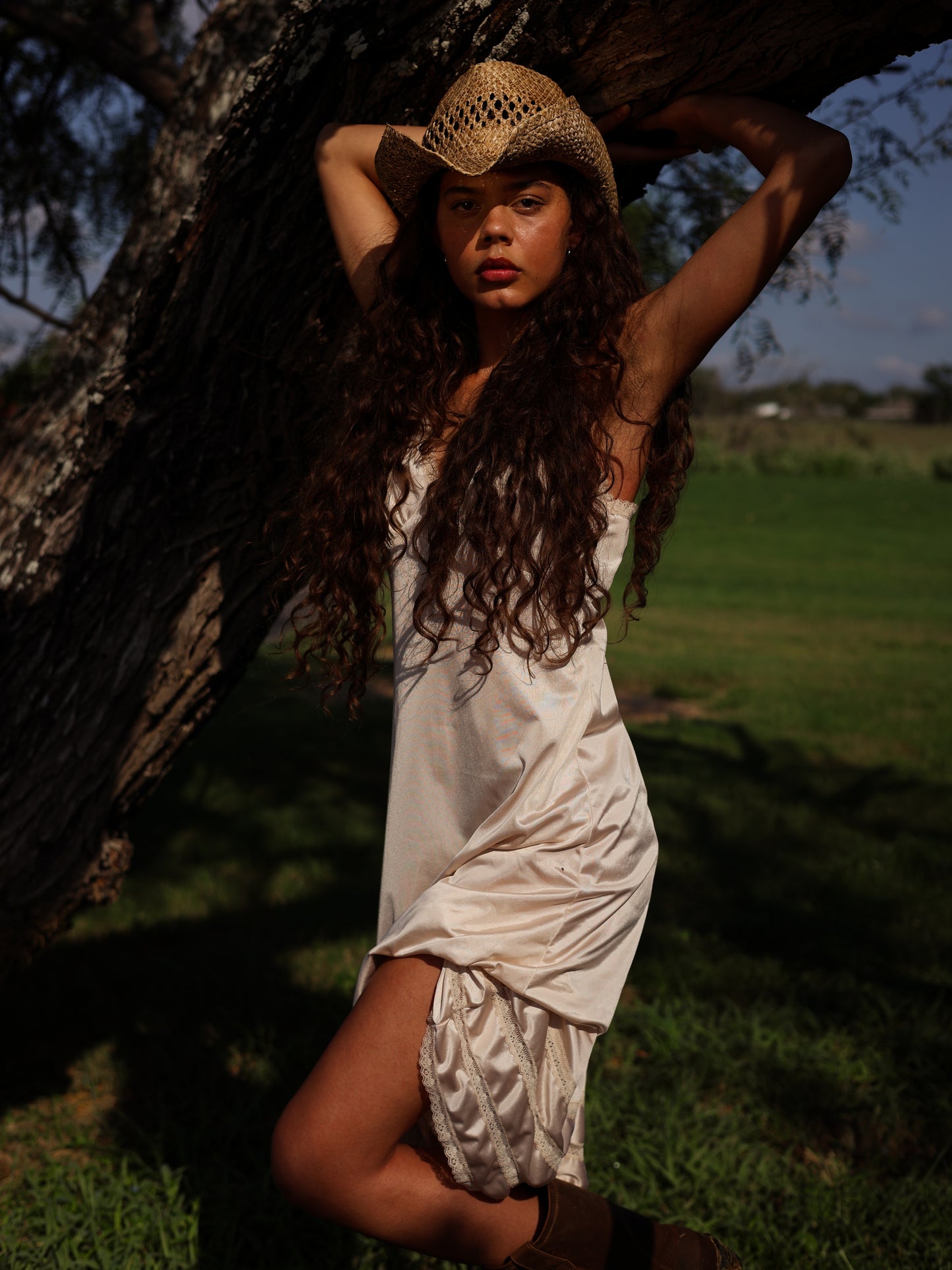 1990s Ivory Satin Slip Dress with Lace Trim