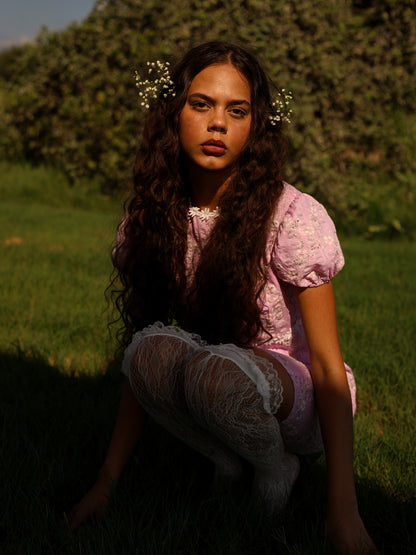 1960s Pink Floral Mod Mini Dress Puff Sleeve Babydoll GoGo Barbiecore