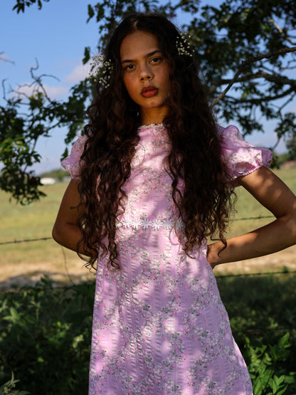 1960s Pink Floral Mod Mini Dress Puff Sleeve Babydoll GoGo Barbiecore