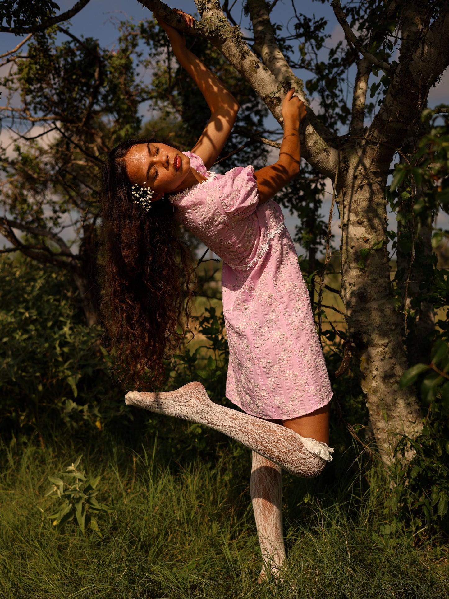 1960s Pink Floral Mod Mini Dress Puff Sleeve Babydoll GoGo Barbiecore