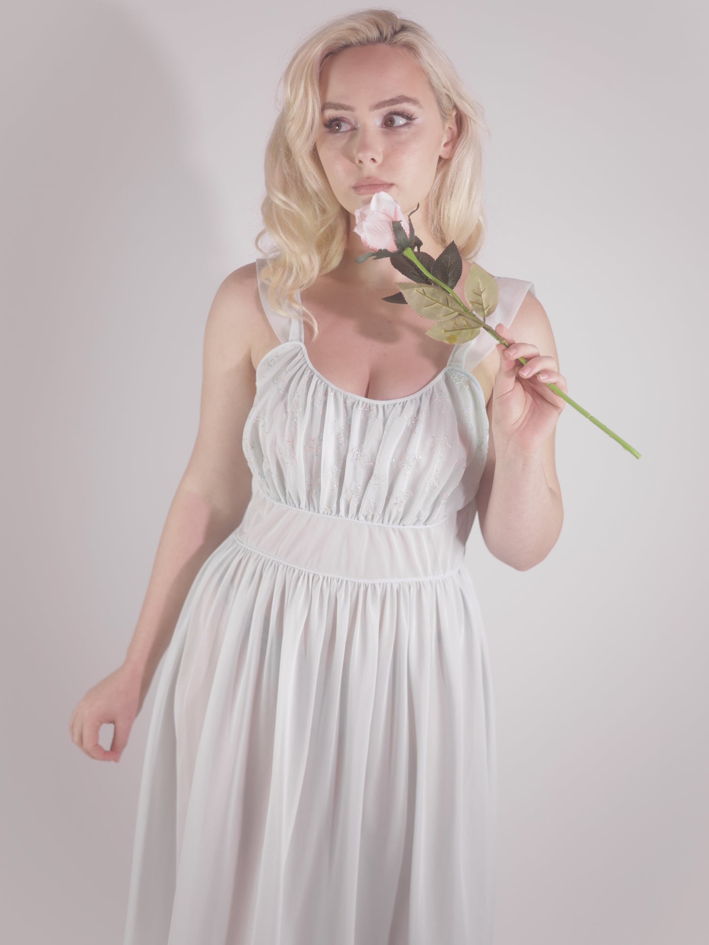 1950s Royal Egg Blue Chiffon Nightgown