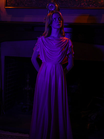 1970s Blush Rose Draped Grecian Gown | Capelet Bodice Flowing Maxi Dress