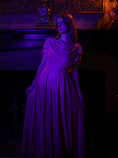 1970s Blush Rose Draped Grecian Gown | Capelet Bodice Flowing Maxi Dress