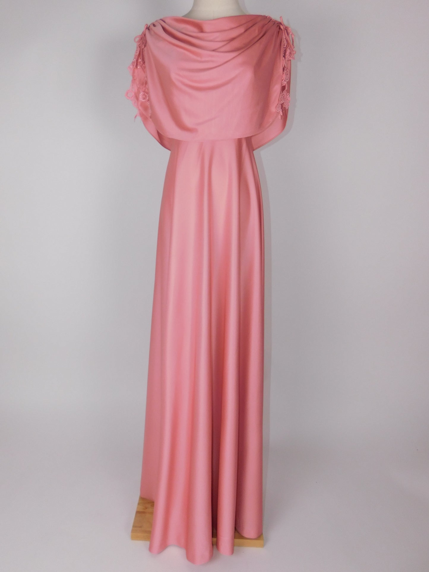 1970s Blush Rose Draped Grecian Gown | Capelet Bodice Flowing Maxi Dress