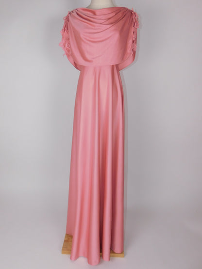 1970s Blush Rose Draped Grecian Gown | Capelet Bodice Flowing Maxi Dress