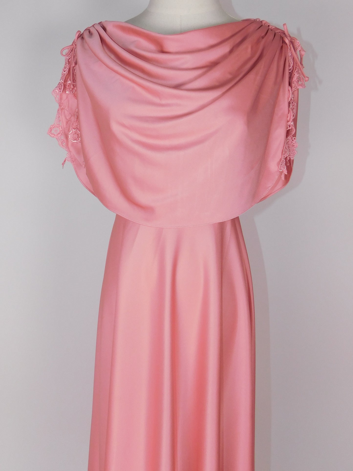 1970s Blush Rose Draped Grecian Gown | Capelet Bodice Flowing Maxi Dress