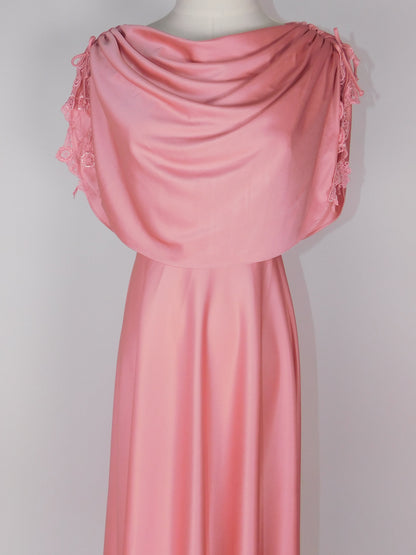 1970s Blush Rose Draped Grecian Gown | Capelet Bodice Flowing Maxi Dress