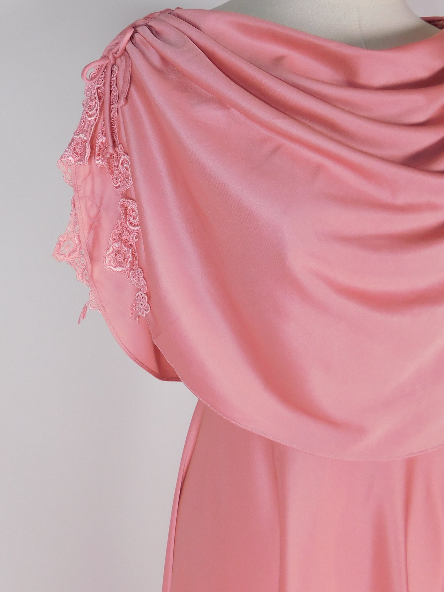 1970s Blush Rose Draped Grecian Gown | Capelet Bodice Flowing Maxi Dress