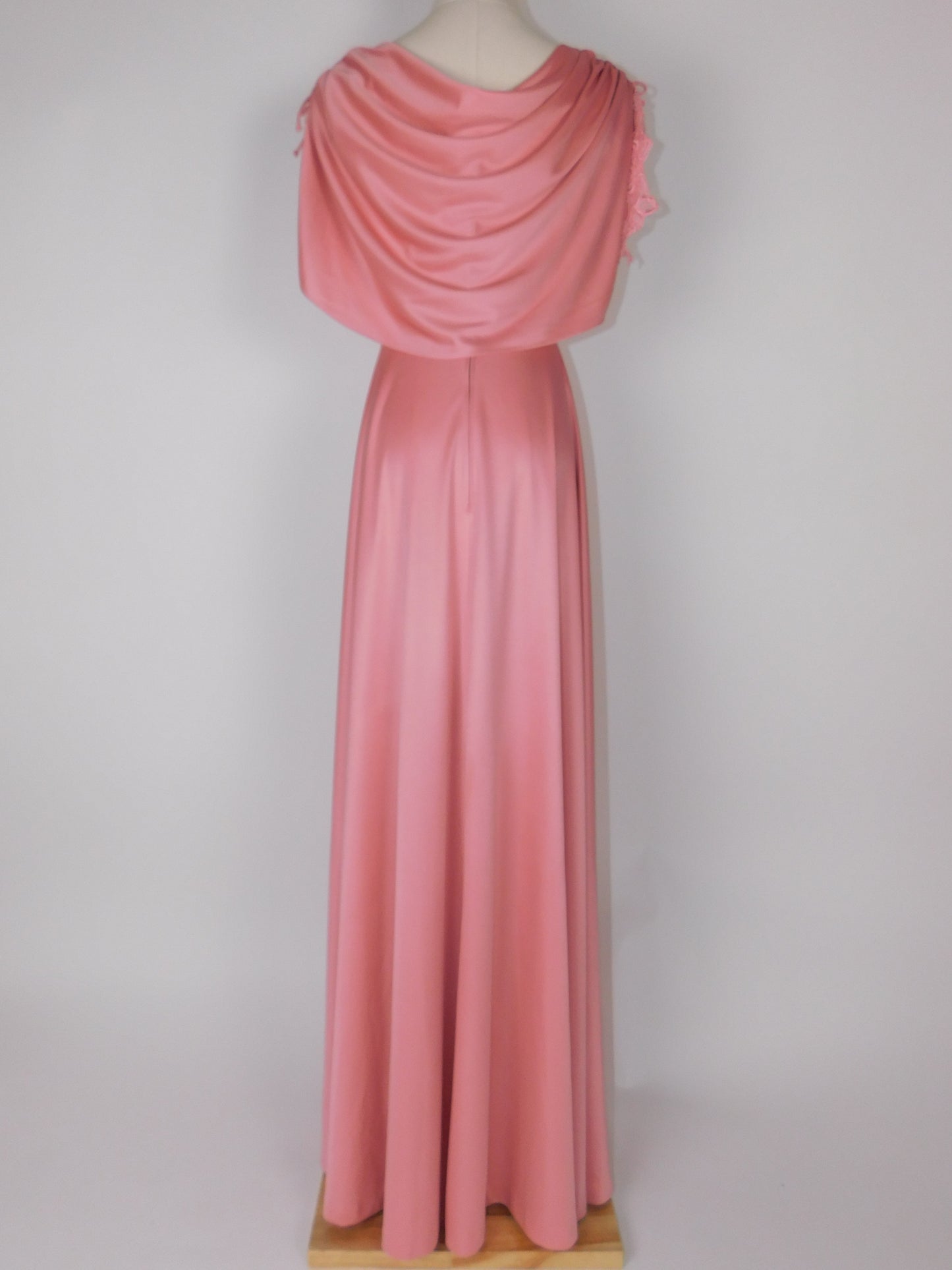 1970s Blush Rose Draped Grecian Gown | Capelet Bodice Flowing Maxi Dress