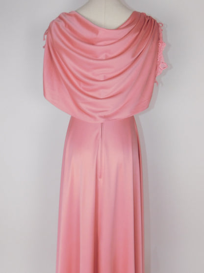 1970s Blush Rose Draped Grecian Gown | Capelet Bodice Flowing Maxi Dress