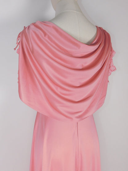 1970s Blush Rose Draped Grecian Gown | Capelet Bodice Flowing Maxi Dress
