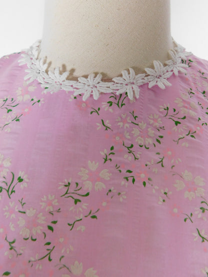 1960s Pink Floral Mod Mini Dress Puff Sleeve Babydoll GoGo Barbiecore