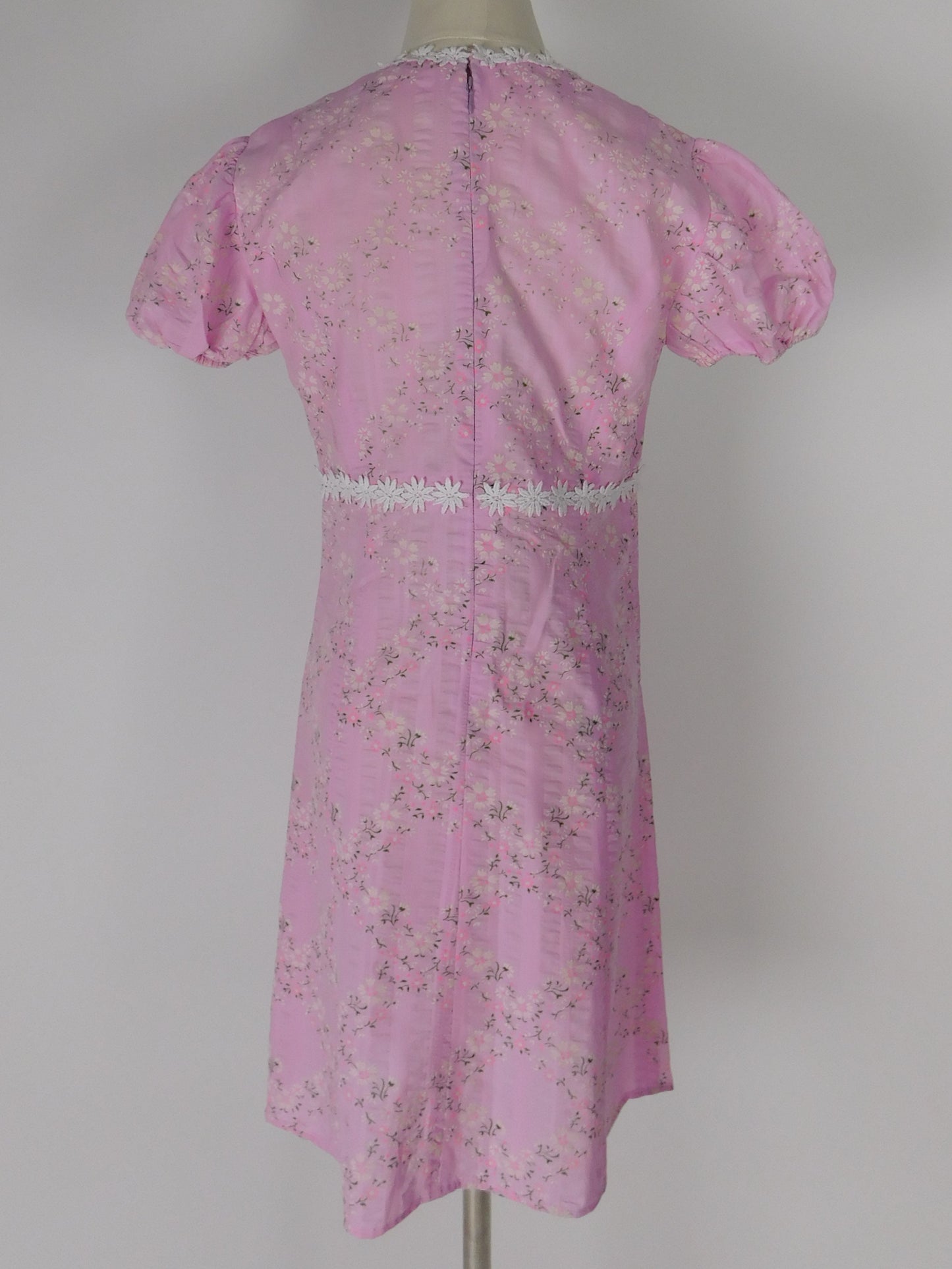 1960s Pink Floral Mod Mini Dress Puff Sleeve Babydoll GoGo Barbiecore